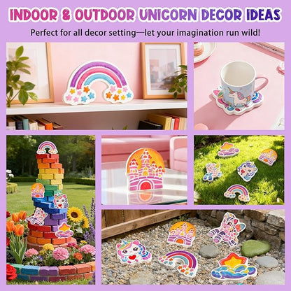 Unicorn Stepping Stones Painting Kits For Kids, Toddler Outdoor Arts And Crafts Garden Decoration Supplies, Paint Craft Kits For Kids Ages 4 5 6 7 8 9 10 + Year Old Boys Girls Birthday Easter Gifts