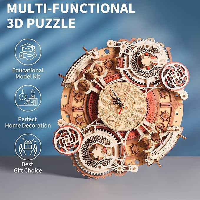 ROBOTIME 3D Wooden Puzzles for Adults, Models for Adults to Build Wooden Steampunk Clock Kit, DIY Mechanical Wall Quartz Aesthetic Room Decor Unique Gift