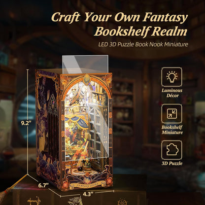 3D Wood Puzzle Book Nook Kit, Fantasy Store Bookshelf Insert with LED Lights, DIY Magical Miniature Bookend Décor for Display, Unique Craft Gift for Adults and Teens (Fantasy Store)