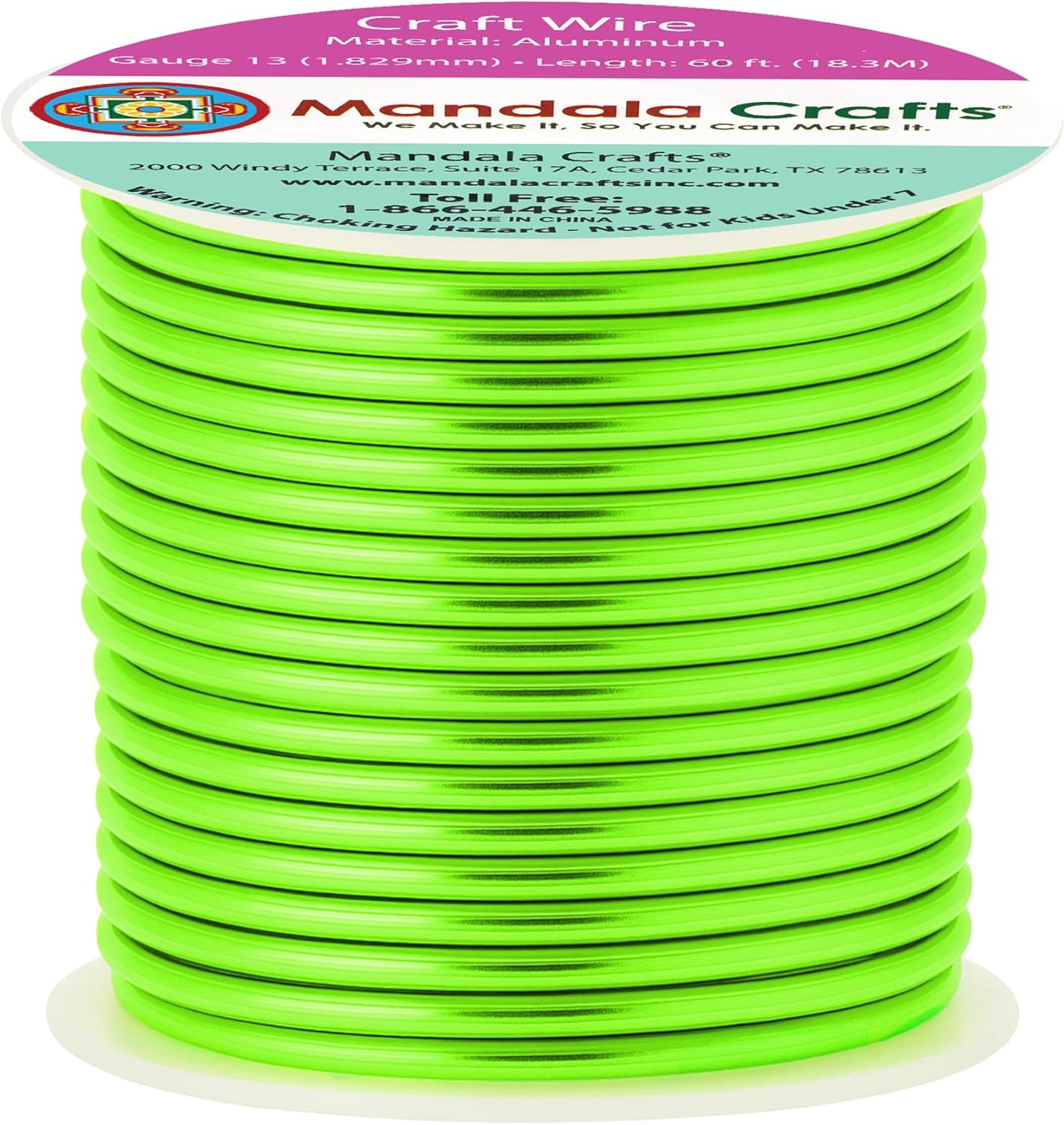 Mandala Crafts 13 Gauge Anodized Aluminum Craft Wire for Jewelry Making - 60 FT Colored Flexible Lime Green Wire - Bendable for Bonsai Armature Crafting Sculpting - Crafty Corner