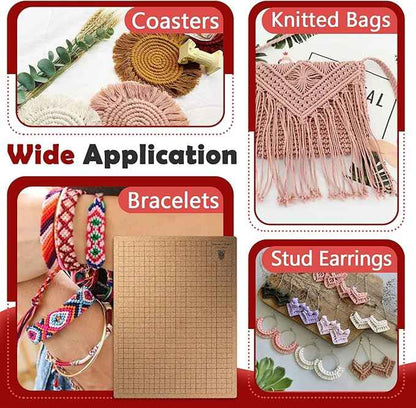 12×16 Inch Macrame Board and Pins Kit, Double Sided Grids Handmade Braiding Macrame Board with Instructions - Perfect Macrame Tools and Supplies for Bracelet Creating, Knotting Creations