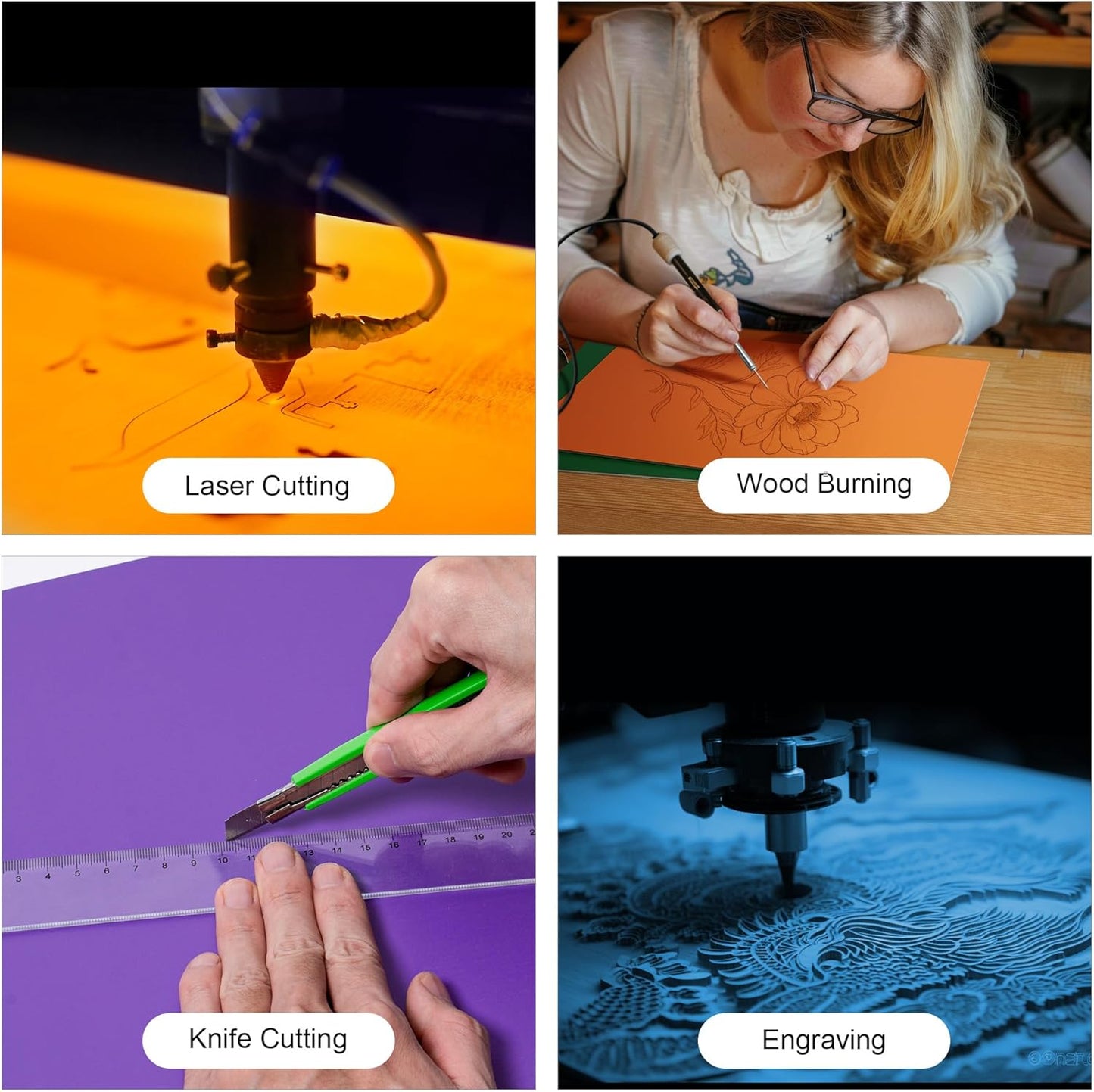 ROBOTIME 7-Pack Double-Sided Colored 1/8" Plywood Sheets - 12 x 12 x 1/8 Inch - Roller-Coated Solid Color 3mm Craft Wood Sheets for Laser Cutting, Engraving & Wood Burning - Assorted Colors