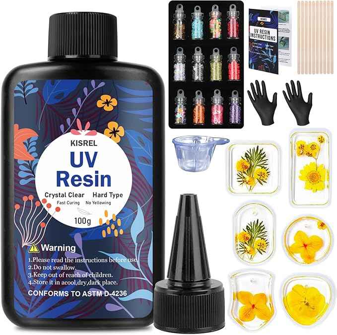 KISREL UV Resin Jewelry Making Kit - 100g Crystal Clear UV Resin and Jewelry Molds, Fast Curing for Keychains, Earring Making, DIY Craft Decorations