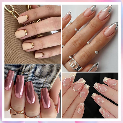 Gold Silver Chrome Nail Powder, 12 Colors Iridescent Holographic Unicorn Chrome Powder for Nails, Metallic Mirror Effect Rose Gold Champagne Nail Powder Pigment Glitter Foils Flakes Nail Art