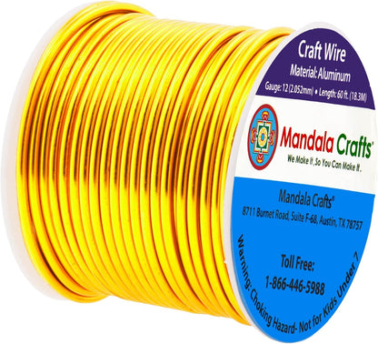 Mandala Crafts 12 Gauge Anodized Aluminum Craft Wire for Jewelry Making - 60 FT Colored Flexible Light Gold Tone Wire - Bendable for Bonsai Armature Crafting Sculpting - Crafty Corner