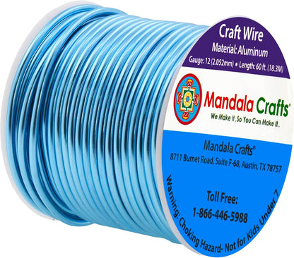 Mandala Crafts 12 Gauge Anodized Aluminum Craft Wire for Jewelry Making - 60 FT Colored Flexible Vivid Sky Blue Wire - Bendable for Bonsai Armature Crafting Sculpting - Crafty Corner