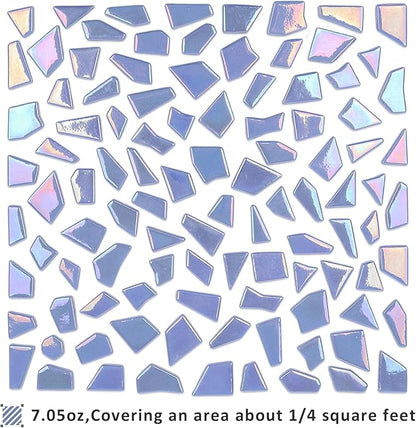 Youway Style Iridescent Glass Mosaic Tiles for Crafs Bulk,200g Sky Blue Broken Stained Glass Pieces for Crafts DIY Mosaic Art Decor,Garden Mosaic Supplies
