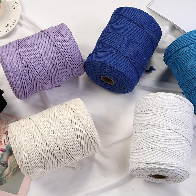 Macrame Cord 4mm x 328yards Natural Macrame Cotton Rope Colored Macrame Rope Soft Cotton Cord Macrame Supplies Craft Rope Macrame Yarn for Plant Hanger Wall Hanger Dreamcatcher(Wine Red)