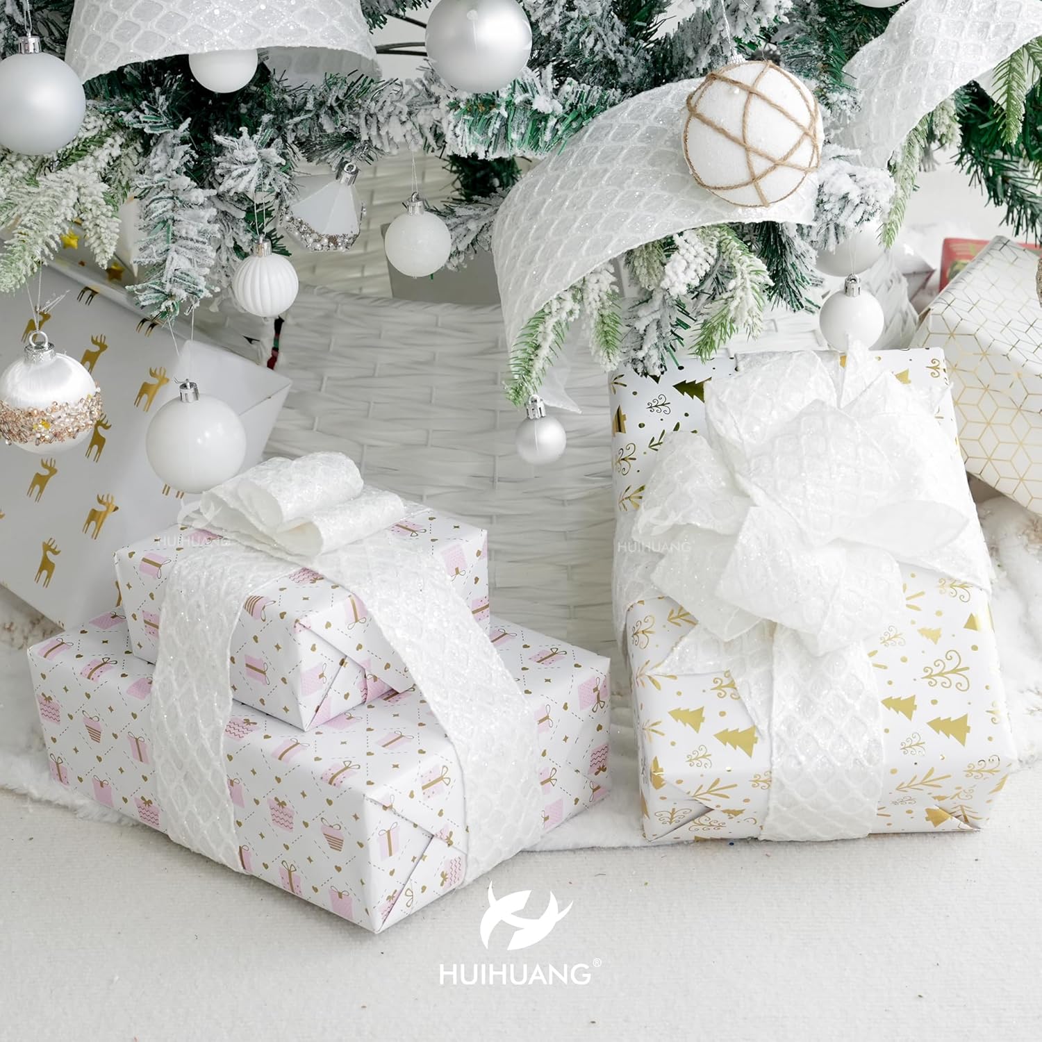 HUIHUANG White Glitter Wired Ribbon for Christmas Tree 2.5 inch White Diamond Mesh Wire Ribbon for Tree Decoration, Wreaths, Garland, Gift Wrapping, Large Bows Making, Home Decor -10 Yards - Crafty Corner