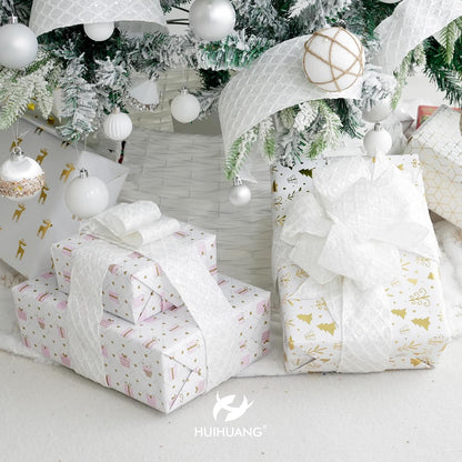 HUIHUANG White Glitter Wired Ribbon for Christmas Tree 2.5 inch White Diamond Mesh Wire Ribbon for Tree Decoration, Wreaths, Garland, Gift Wrapping, Large Bows Making, Home Decor -10 Yards - Crafty Corner