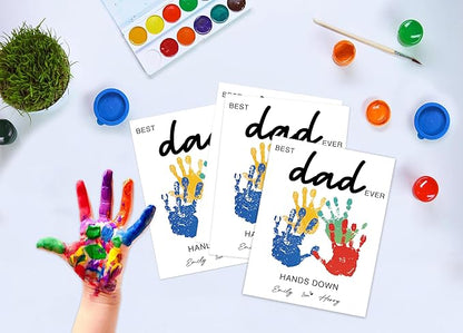 NZSXU Best Dad Ever Handprint Art Craft Kit Birthday Gift for Dad from Daughter Son, 10pcs DIY Baby Hand and Foot Print Greeting Cards, Fathers Day Crafts for Home Party Activities, Family Keepsake