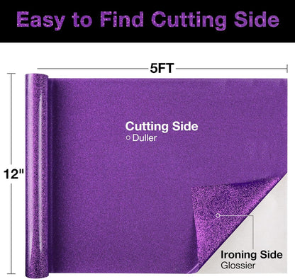 TORC Purple Glitter HTV Heat Transfer Vinyl Roll 12 inch x 5 ft Iron on Vinyl for T Shirts Crafts