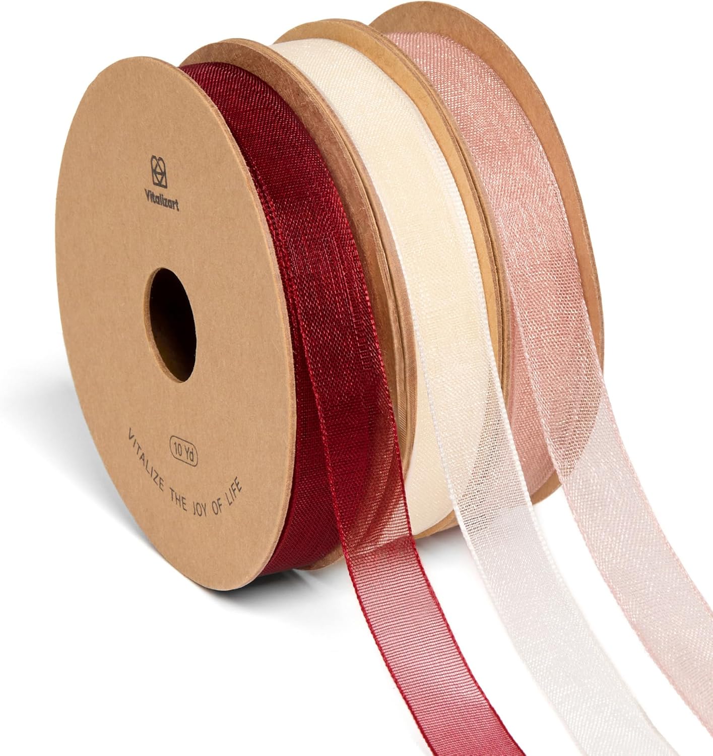 Vitalizart 3/8" x 30Yd Organza Ribbon Red Pink White Sheer Ribbons Set 10 Yd x 3 Rolls Handmade Eco-Friendly for Gift Wrapping Christmas Tree Crafts Bows Wedding Invitations Wreaths - Crafty Corner