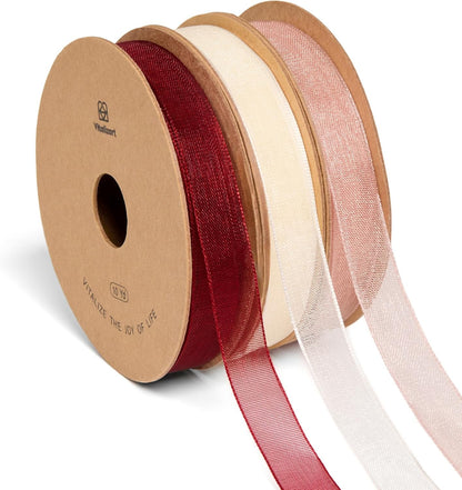 Vitalizart 3/8" x 30Yd Organza Ribbon Red Pink White Sheer Ribbons Set 10 Yd x 3 Rolls Handmade Eco-Friendly for Gift Wrapping Christmas Tree Crafts Bows Wedding Invitations Wreaths - Crafty Corner