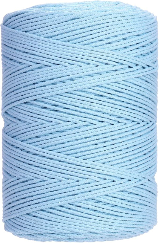 GOHOHOF Macrame Cord 3mm x 546yards Natural Macrame Cotton Rope Colored Macrame Rope Soft Cotton Cord Macrame Supplies Craft Rope Macrame Yarn for Plant Hanger Wall Hanger Dreamcatcher(Sky Blue)
