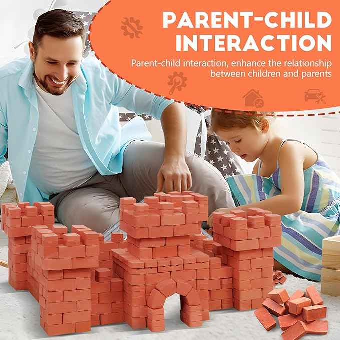 Knight Bricklayer Brick and Mortar Construction Set, Clay Mini Bricks & Cinder Blocks, DIY Mini House Kit, STEM Building Toy, Kids Brick Mortar Set, Reusable Blocks, Ages 8+, Birthday Gift