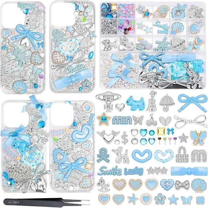 EIiovcnya 2380 Pcs Junk Case Charms Kit - DIY Phone Charms & Nail Art Accessories Includes 3D Flatback Big Decorations, Cute Bows & Letter Beads for Customizing Cases, Crafts, Valentine's Day Gifts