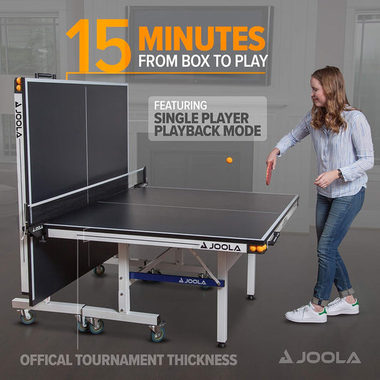 JOOLA Rally TL Professional MDF Indoor Ping Pong Table w/Quick Clamp Table Tennis Net & Post Set - 10 Minute Easy Assembly - Corner Ball Holders - Tournament Quality - Includes Playback Mode