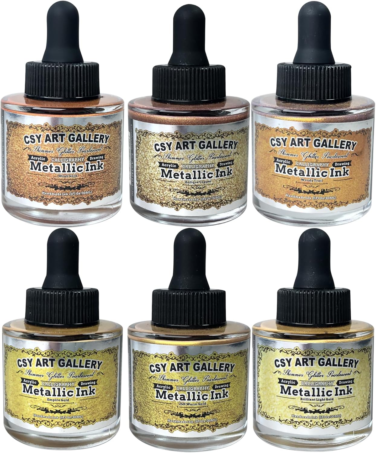 CSY art gallery Metallic Acrylic Paint Ink-Water Resistant Drawing Inks Set-24K Gold Alcohol Ink-Mica Paint for Resin, Rock,Markers Refill,Wood,Crafts (Fallen Leaves Starlight Set) - Crafty Corner