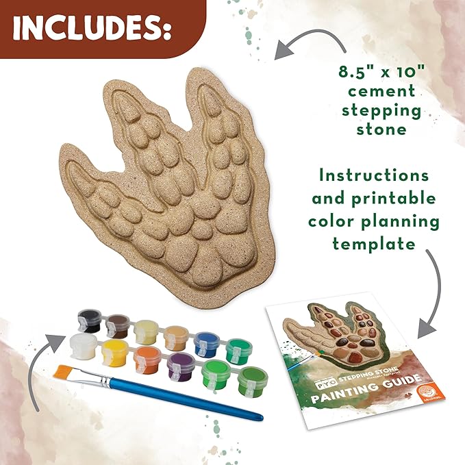 MindWare Paint Your Own Stepping Stone: Dinosaur Footprint – Weather-Resistant 8.5-inch x 10-inch Stepping Stones Kids Craft Kit - Includes Paint, Brushes and Instructions – Ages 8 and Up
