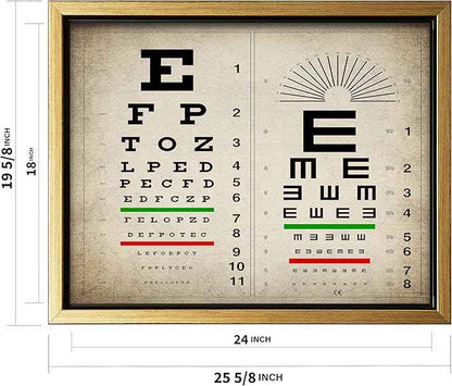 Poster Master Vintage Eye Chart Canvas - Retro Vision Test Print - Medical Art - Gift for Men, Women & Doctor - Optical Wall Decor for Office, Hospital or Clinic - 18x24 Gold Framed Canvas