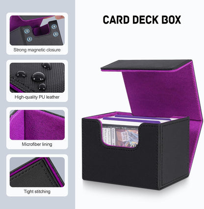 ZLCA Card Deck Box for Trading Cards, MTG Commander Deck Box Holds 120+ Single Sleeved, Leather Magnetic Card Storage Case Fits for TCG CCG Magic(Black Set)