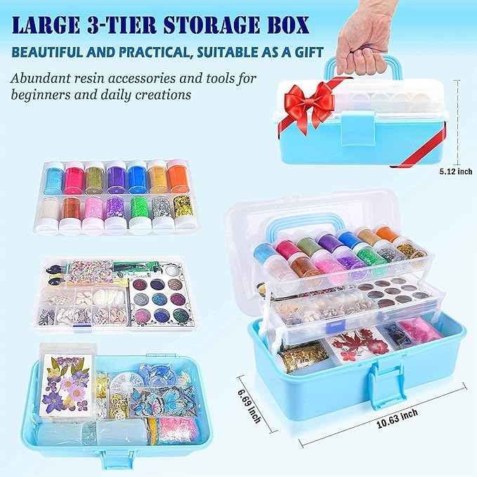 Myzzxt Resin Decoration Accessories Kit,Supplies Kit for Beginner,with Dried Flowers,Butterfly Stickers,Mica Powder and Fillers,Measuring Cups Tool Kit,for Resin Jewelry Making