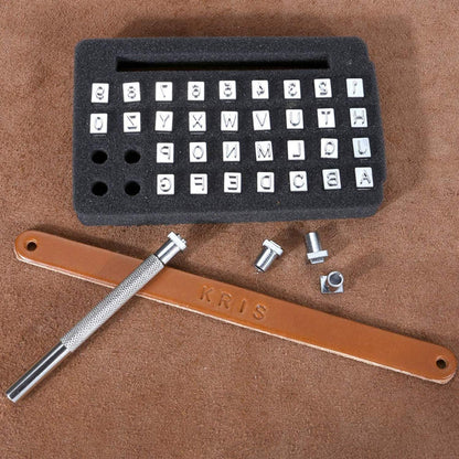 26 PCS Capital Leathercraft Metal Letter Stamps Punch Set, 1/4”(6mm) Steel Printing Punch Alphabet Letter Stamp Tool Capital Letters Printing Copper with A Pole,DIY Kit