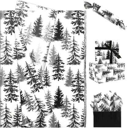 100 Sheets Christmas Tree Tissue Paper, 20x14in Forest Style Wrapping Tissue Watercolor Xmas Tree Art Tissue for Xmas Party Gift Bag Fillers Winter Party Decor (Black)