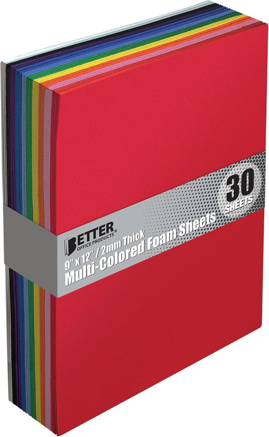 Better Office Products 30 Pack EVA Foam Sheets, 9 x 12 Inch, Assorted Colors (10 Colors), 2mm Thick, for Arts and Crafts, 30 Sheets - Crafty Corner