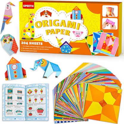 Craft Origami Paper for Kids,204 Sheets Colorful Folding Paper with 72 Patterns and Guiding Book Art Projects Kit for 5-12 Years Old Girl Boy Teen Birthday Christmas Present Preschool Educationa - Crafty Corner
