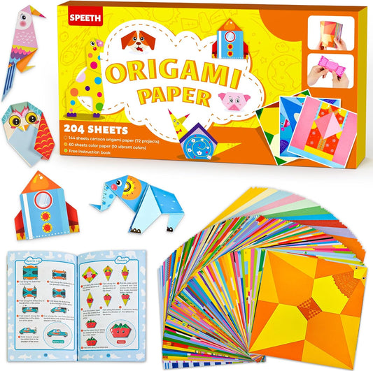Craft Origami Paper for Kids,204 Sheets Colorful Folding Paper with 72 Patterns and Guiding Book Art Projects Kit for 5-12 Years Old Girl Boy Teen Birthday Christmas Present Preschool Educationa - Crafty Corner