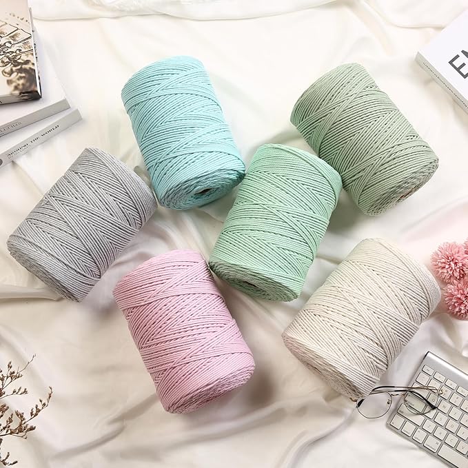 GOHOHOF Macrame Cord 3mm x 546yards Natural Cotton Cord for Macrame Crafts - Soft, Colored Rope for Plant Hangers, Wall Hangings & Dreamcatchers (Latte)