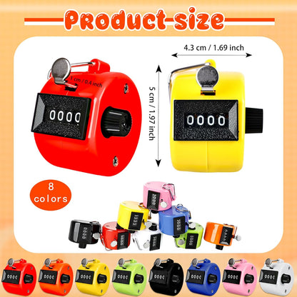24 Pcs Hand Tally Counter 4 Digit Mechanical Finger Counter Clickers Resettable Handheld Palm Number Click for Lap Coaching Knitting Fishing Golf and Row