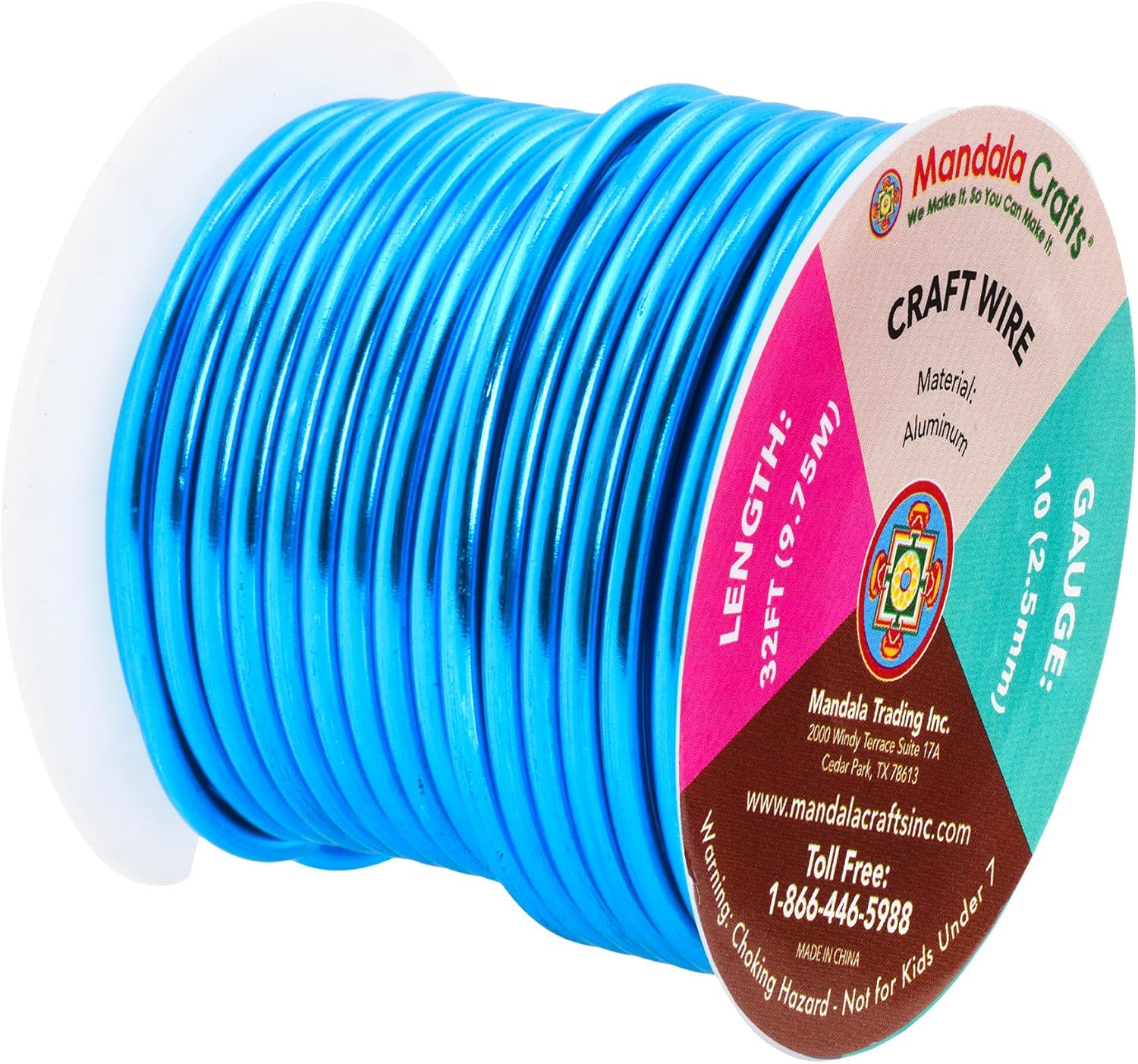 Mandala Crafts 10 Gauge Anodized Aluminum Craft Wire for Jewelry Making - 32 FT Colored Flexible Bondi Blue Wire - Bendable for Bonsai Armature Crafting Sculpting - Crafty Corner