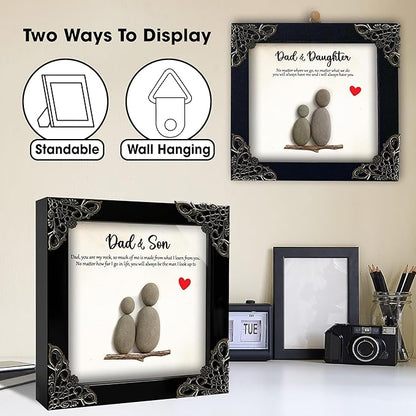 Dads Gifts from Son, 5.5" Pebble Art Frame Dad & Son Plaque, Heart Wooden Keychain, Thank You Card, Best Dad Ever Gift Set, Fathers Day Presents, Valentines Birthday Gift for Daddy S200-55