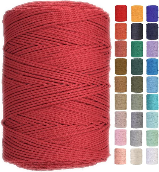 GOHOHOF Macrame Cord 3mm x 546yards Natural Macrame Cotton Rope Colored Macrame Rope Soft Cotton Cord Macrame Supplies Craft Rope Macrame Yarn for Plant Hanger Wall Hanger Dreamcatcher(Red)