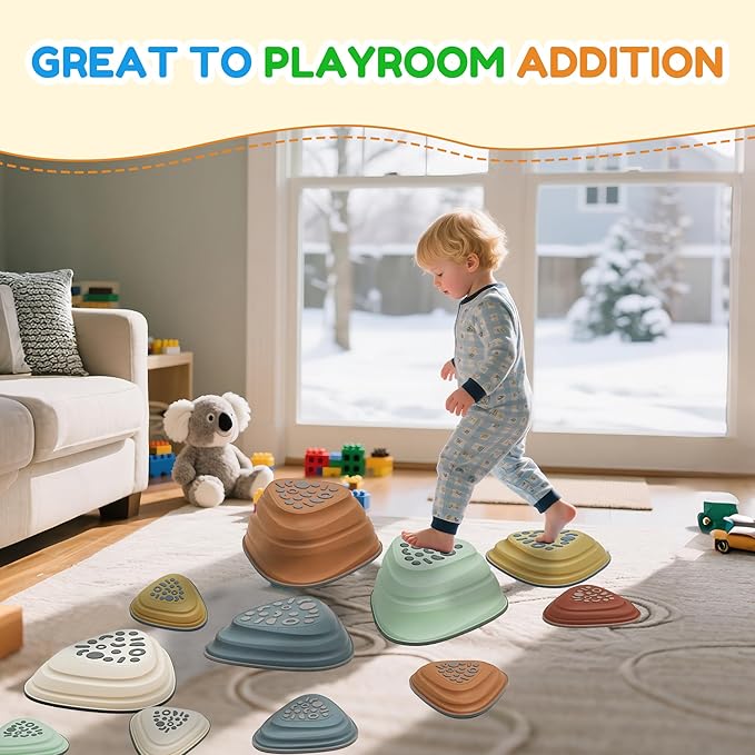 Kids Balance Stepping Stones Triangular 11PCS Non-Slip Toddler Stepping Stones for Ages 3-8 Years – Durable & Fully Rounded Edges