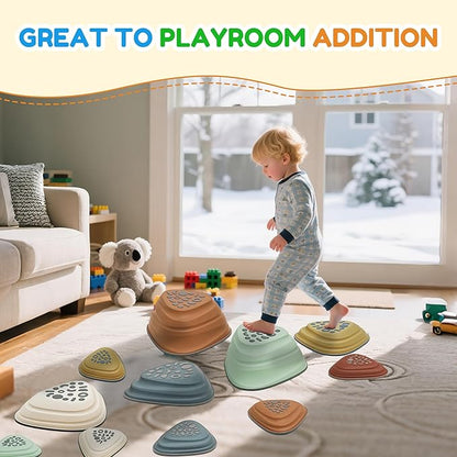 Kids Balance Stepping Stones Triangular 11PCS Non-Slip Toddler Stepping Stones for Ages 3-8 Years – Durable & Fully Rounded Edges