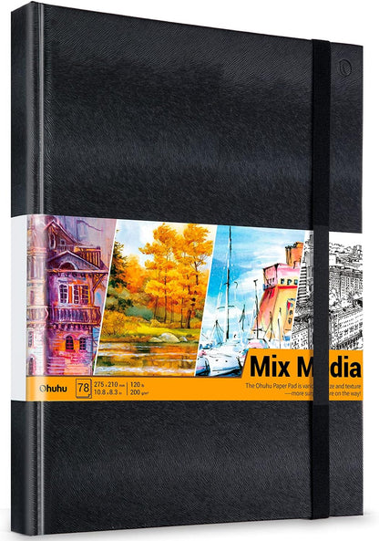 Ohuhu Mix Media Pad - 10.8"x8.3" Mixed Media Art Sketchbook, 120 llb/200 GSM Heavyweight Papers, 78 Sheets/156 Pages, PU Hardcover Mixed Media Paper Pad for Acrylic Painting Christmas Gift - Crafty Corner