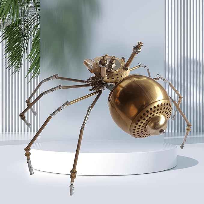Steampunk Golden Spider Metal Model Kit for Adults – DIY 3D Mechanical Brass Insect Puzzle, Retro Industrial Art Sculpture Craft for Home Office Decoration & Collectors Gift (Golden Spiders)