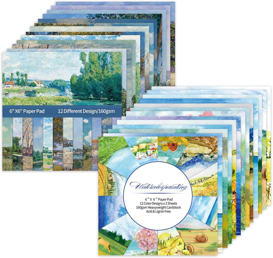 48 Sheets 24 Designs Scrapbook Paper Pad, 6"×6" Single-Sided Decopodge Craft Cardstock Paper, Scrapbooking DIY Decorative Background Cardmaking Supplies.Paintings&Landscape - Crafty Corner