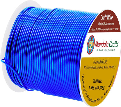 Mandala Crafts 18 Gauge Anodized Aluminum Craft Wire for Jewelry Making - 100 FT Colored Flexible True Blue Wire - Bendable for Bonsai Armature Crafting Sculpting - Crafty Corner