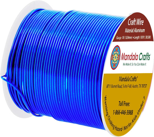 Mandala Crafts 18 Gauge Anodized Aluminum Craft Wire for Jewelry Making - 100 FT Colored Flexible True Blue Wire - Bendable for Bonsai Armature Crafting Sculpting - Crafty Corner