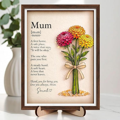 vinatimes Personalized Birthday Gift for Women, Mom Birth Flower Frame, Custom Mum Definition Art Craft Family Keepsake, Gifts for Mothers Day, Grandma, Nana, Nini Gifts, Decorative Sign for Home