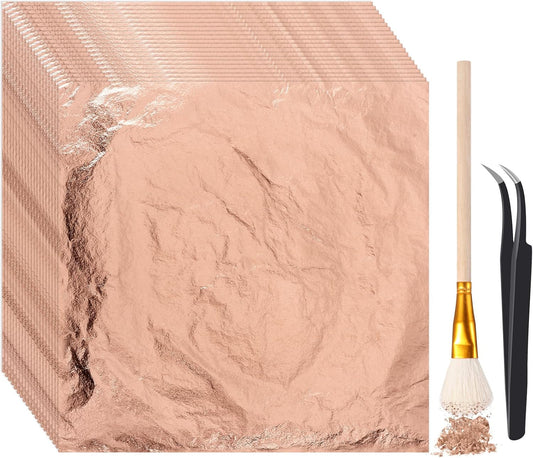 Cunhill 200 Pcs Gold Leaf Sheets for Art Foil Paper Leaf Art Foil Sheets Gilding Brush Thin Paper Craft for Painting Gilding Crafting Decoration,5.5 x 5.5 Inches (Rose Gold)