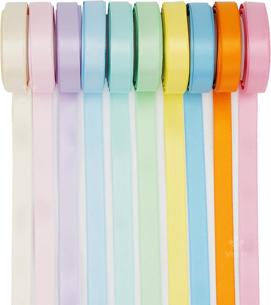MEEDEE Pastel Rainbow Ribbon Assortment Satin Rainbow Colored Ribbon 3/8" X 50 Yards for Crafts, Gift Wrapping, Party Decoration, DIY Handmade Hair Bows - Crafty Corner