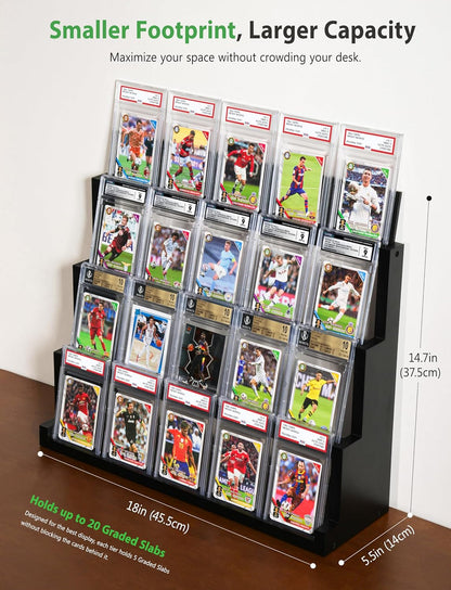 4-Tier Card Display Stand ,Wooden Trading Card Display Case for Graded Cards,Baseball Sports Card Display for PSA CGC SGC BGS Slabs