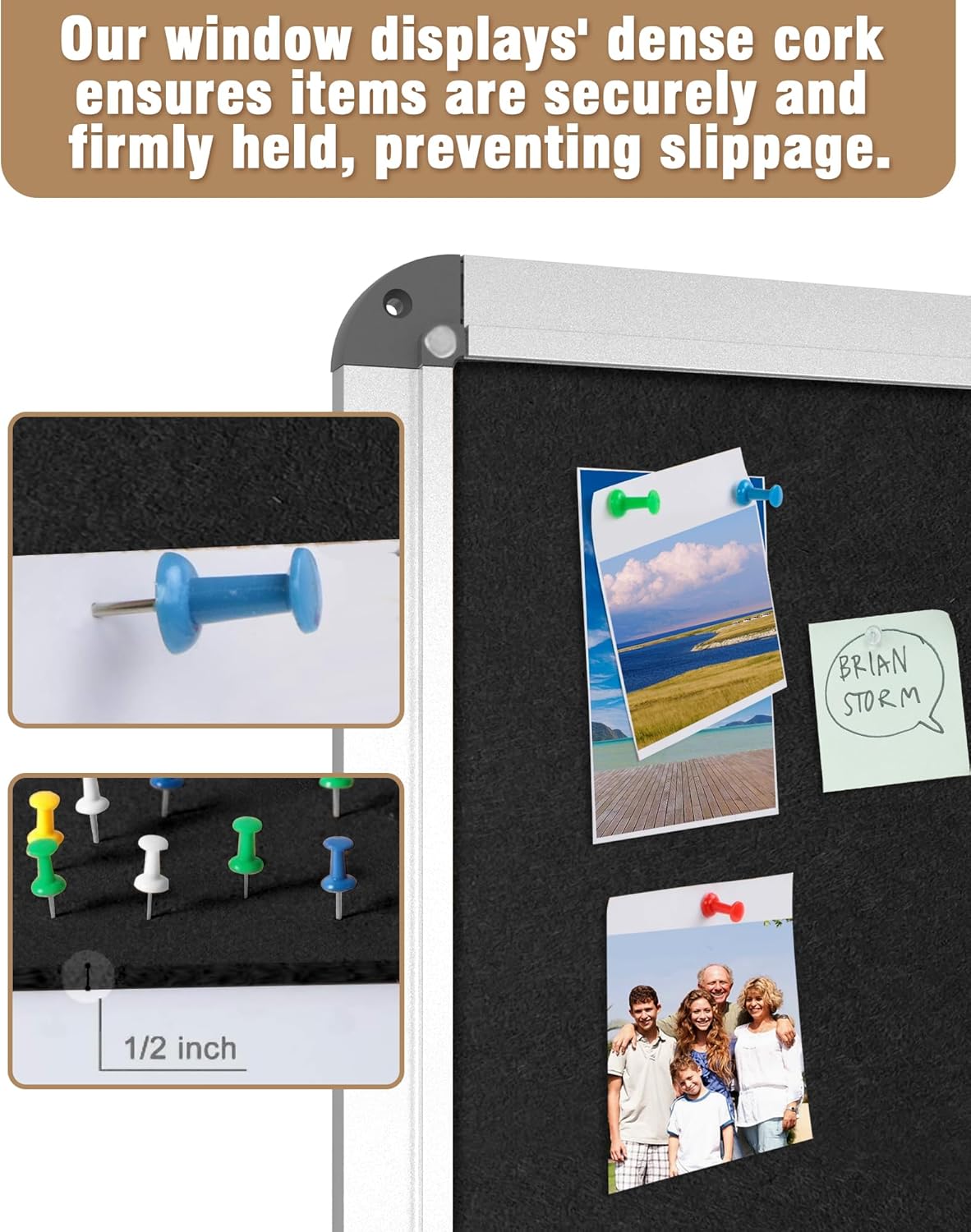 38"x28" Enclosed Bulletin Board, Lockable Weather-Resistant Aluminum Cork Noticeboard for School & Office, Silver Frame w/Black Flet