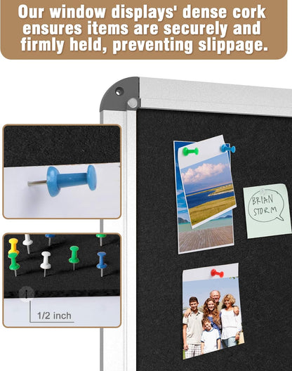 38"x28" Enclosed Bulletin Board, Lockable Weather-Resistant Aluminum Cork Noticeboard for School & Office, Silver Frame w/Black Flet